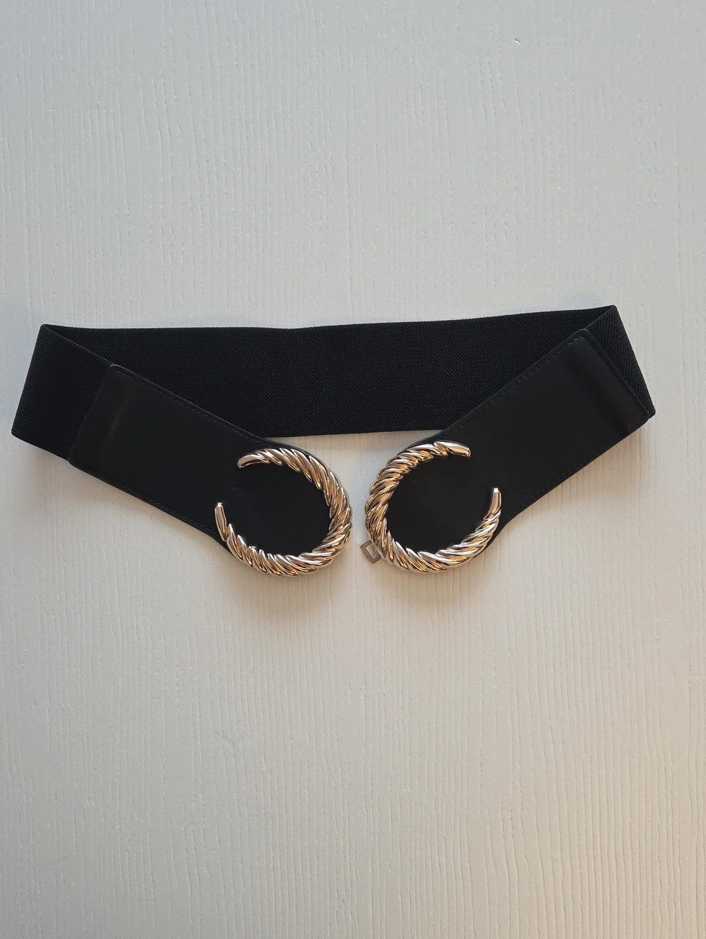 Stretchy Black Belt With Gold Buckle